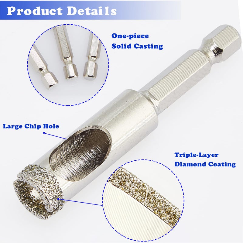 DaduoRi 1/4 inch Diamond Hole Saw, Wet Use, 1/4" Diamond Drill Bit for Porcelain Tile Glass Granite Ceramic Marble Stone, 6mm Tile Bits x 2 Pack (1/4" Hex Shank) - Image 5