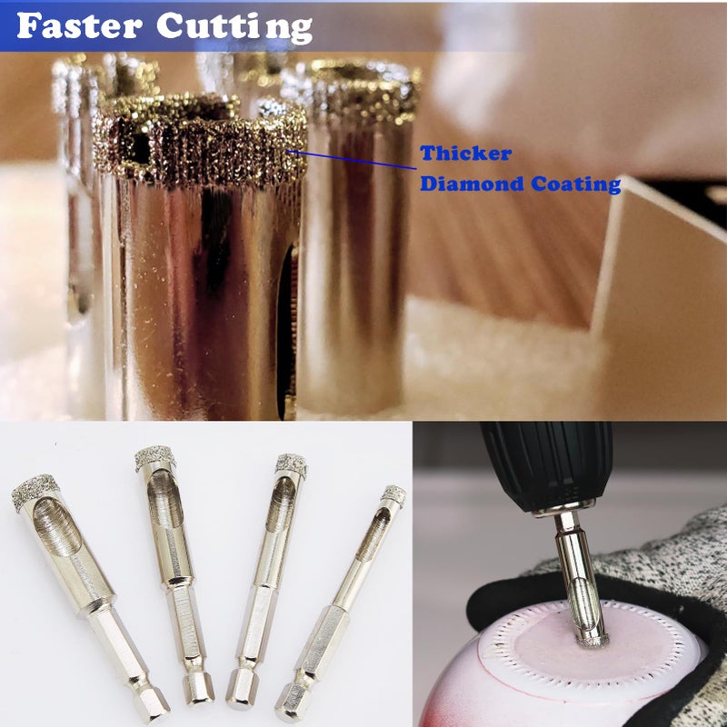 DaduoRi 1/4 inch Diamond Hole Saw, Wet Use, 1/4" Diamond Drill Bit for Porcelain Tile Glass Granite Ceramic Marble Stone, 6mm Tile Bits x 2 Pack (1/4" Hex Shank) - Image 4