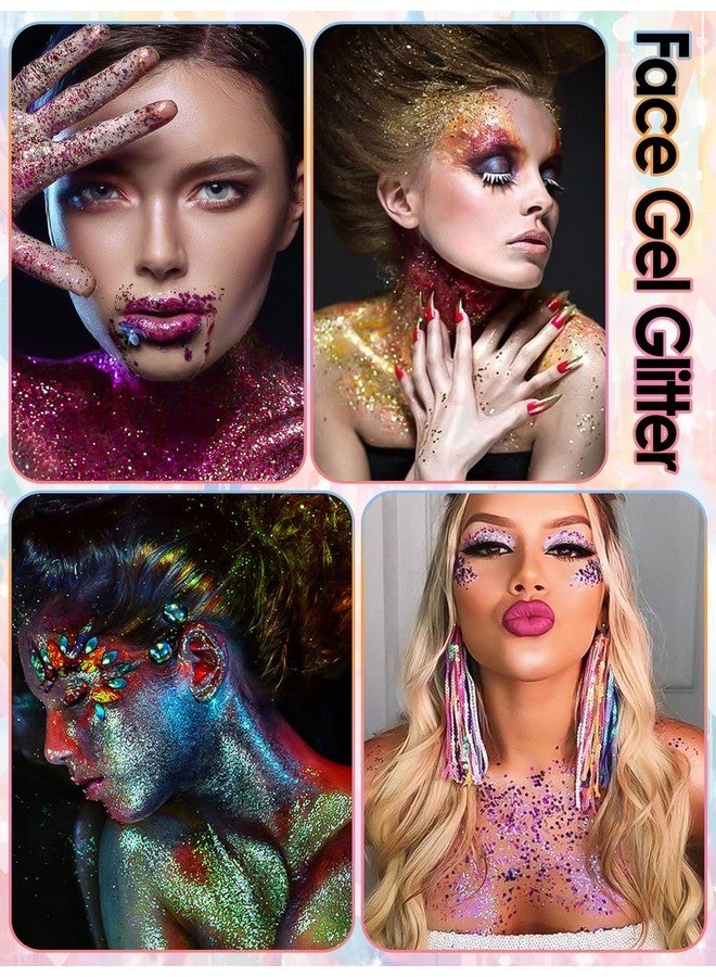 TOROKOM 9Colors Face Body Glitter Gel, TOROKOM Sparkling Holographic Face Glitter Gel Mermaid Cosmetic Glitters Flakes Gel Long Lasting Chunky Glitter for Valentine's Day Party Rave Eye Lip Hair Nail Body - Image 4