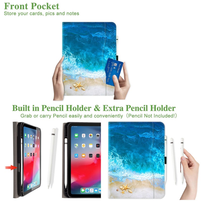 Vimorco for iPad 10th/ (A16) 11th Generation Case, for iPad Case 11th/10th Generation with Pencil Holder/Hand Strap/Pocket, Adjustable Angle,Fit iPad A16 Cover 11th/10th Gen, Ocean Beach - Image 3