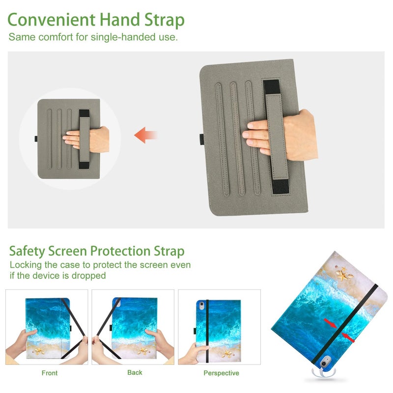 Vimorco for iPad 10th/ (A16) 11th Generation Case, for iPad Case 11th/10th Generation with Pencil Holder/Hand Strap/Pocket, Adjustable Angle,Fit iPad A16 Cover 11th/10th Gen, Ocean Beach - Image 4