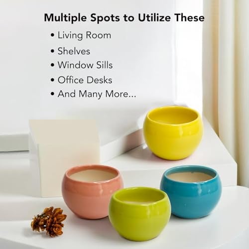 Ekhasa Nostrae by Ekhasa Small Ceramic Pots for Plants Cum Miniature Showpiece (Set of 4) | Pots for Indoor Plants | Succulent Pot Planters | Mini Cute Ceramic Flower Pot (Plant Not Included, Small Size) - Image 5