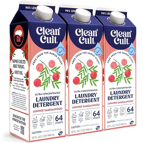 Cleancult Ultra Concentrated Liquid Laundry Detergent Soap, 192 loads (96 oz), Long Lasting Scent, 90% Less Plastic, No Harsh Chemicals, Juniper Sandalwood, Defeats Stains & Odors, HE/Standard Compatible - Image 1