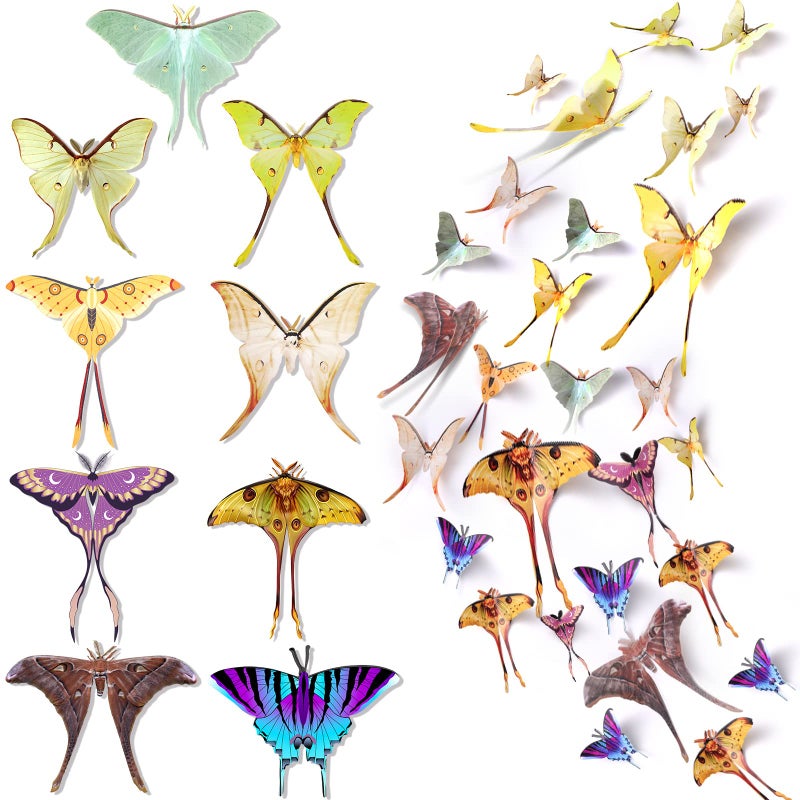 Rtteri 63 Pack 3D Butterfly Moth Wall Decor Butterfly Wall Stickers Butterflies Decals Removable Double Sided Decal Reusable Mural Sticker Set Fairycore Moth for Spring Holiday Party Room Whimsy Decor - Image 1