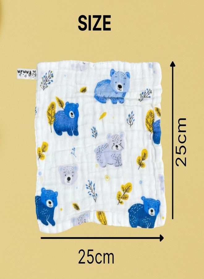 OBABY 6-Layer Ultra Soft Muslin Cotton Washcloths 25 cmx25 cm (Pack of 3) | Gentle Face & Body Towels for Newborns | Highly Absorbent, Reusable & Quick-Drying | Cute Print Mix for Bath & Daily Care - Image 2