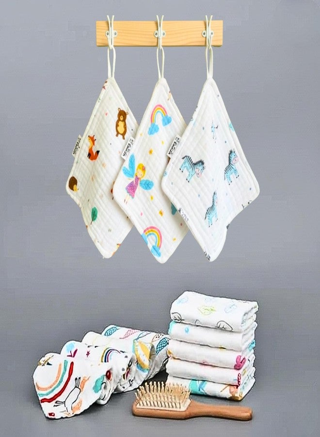 OBABY 6-Layer Ultra Soft Muslin Cotton Washcloths 25 cmx25 cm (Pack of 3) | Gentle Face & Body Towels for Newborns | Highly Absorbent, Reusable & Quick-Drying | Cute Print Mix for Bath & Daily Care - Image 1