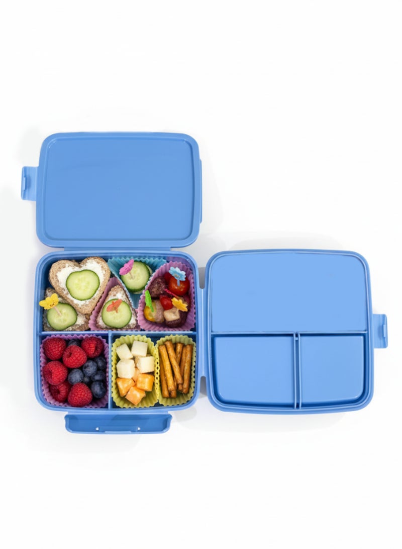 تيتيز صندوق غداء للأطفال مع ملعقة وشوكة ، حاوية طعام للأطفال، صندوق غداء للكبار، صندوق غداء بينتو مكون من 4 أقسام، حاويات طعام للمدرسة/العمل/السفر/النزهات، مانع للتسرب، قابل لإعادة الاستخدام، خالٍ من مادة BPA - Image 2