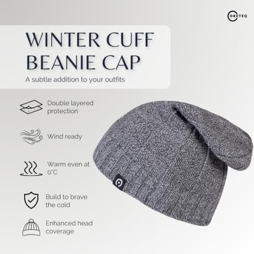 Coreteq Unisex Melange Long Slouchy Woollen Beanie Winter Cap (Classic Grey, Free Size, Pack of 1) - Image 3