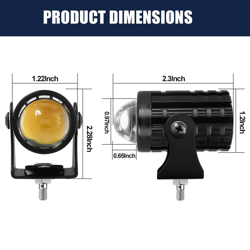 Pivalo مصباح ضباب دراجة Pivalo 12V DC فائق السطوع 18W هيكل معدني مقاوم للماء مصباح LED عالمي مع مفتاح مقود لجميع الدراجات النارية والسكوتر (مجموعة من 2، أصفر وأبيض) - Image 3