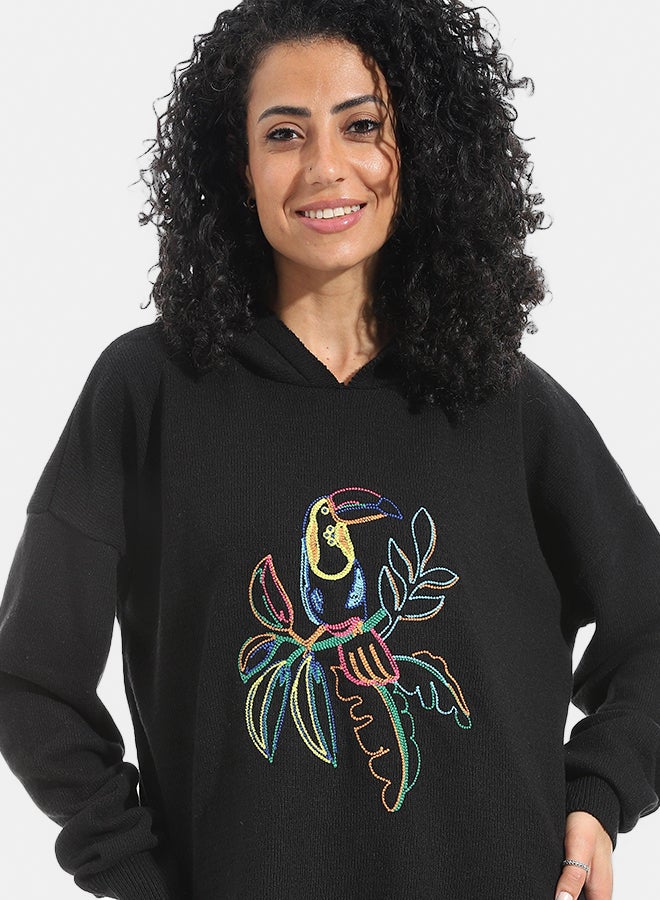 Andora Printed Long Sleeves Hoodie _ Black - Image 2
