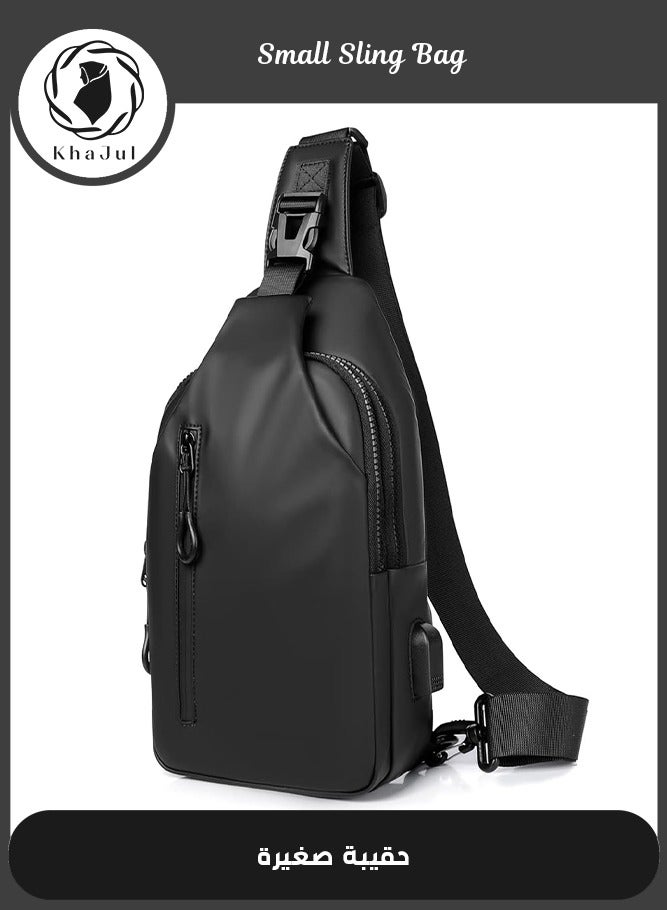 خاجول كتف صغيرة خفيفة الوزن من ، شنطة ظهر كروس مع منفذ شاحن USB، شنطة ظهر مقاومة للماء للرجال والنساء، شنطة كتف متعددة الاغراض للرياضة والسفر في الهواء الطلق (أسود) - Image 1