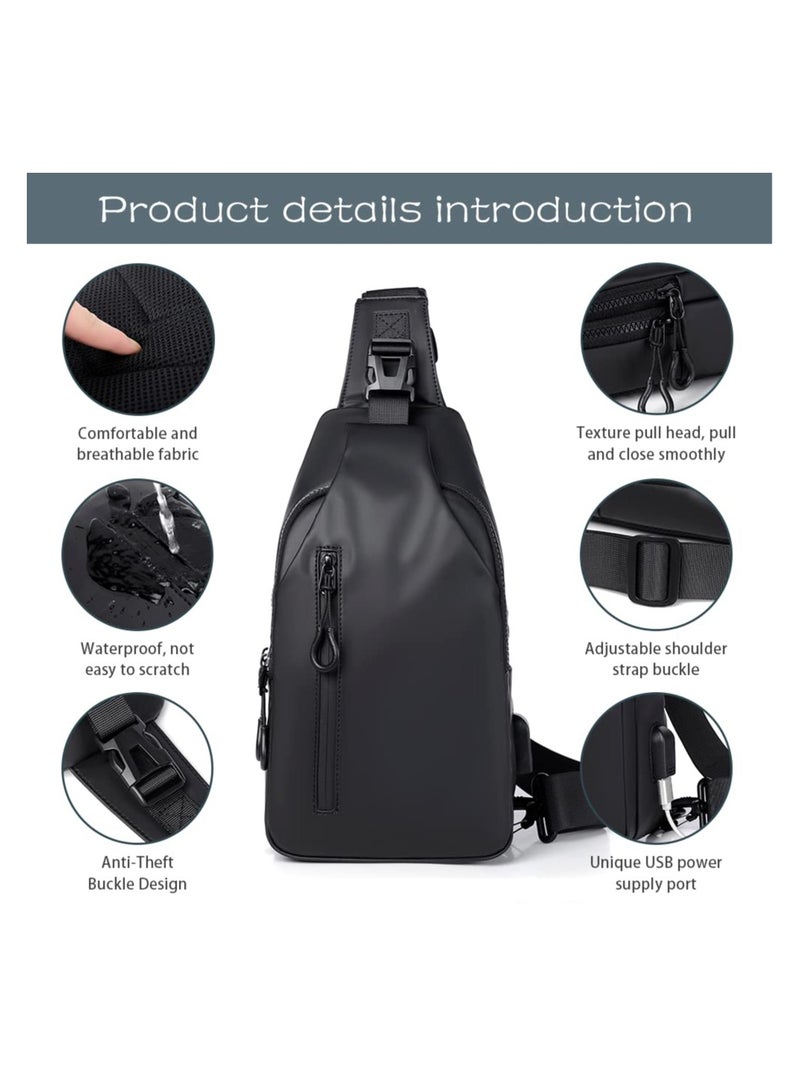 خاجول كتف صغيرة خفيفة الوزن من ، شنطة ظهر كروس مع منفذ شاحن USB، شنطة ظهر مقاومة للماء للرجال والنساء، شنطة كتف متعددة الاغراض للرياضة والسفر في الهواء الطلق (أسود) - Image 3