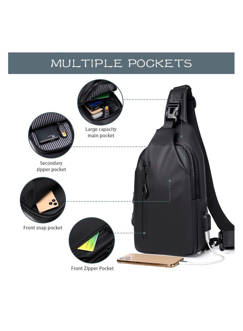 خاجول كتف صغيرة خفيفة الوزن من ، شنطة ظهر كروس مع منفذ شاحن USB، شنطة ظهر مقاومة للماء للرجال والنساء، شنطة كتف متعددة الاغراض للرياضة والسفر في الهواء الطلق (أسود) - Image 4