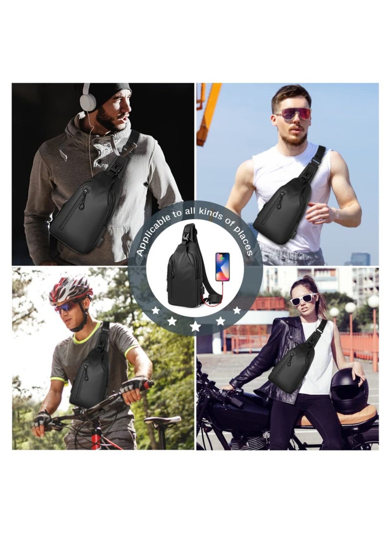 خاجول كتف صغيرة خفيفة الوزن من ، شنطة ظهر كروس مع منفذ شاحن USB، شنطة ظهر مقاومة للماء للرجال والنساء، شنطة كتف متعددة الاغراض للرياضة والسفر في الهواء الطلق (أسود) - Image 5
