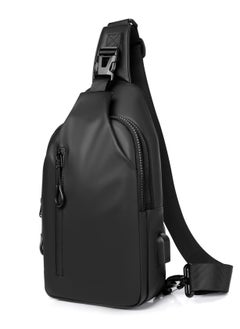 Small Sling Bag, Lightweight Crossbody Backpack with USB Charger Port, Waterproof Sling Rucksack Bag for Men Women Multipurpose (Black)