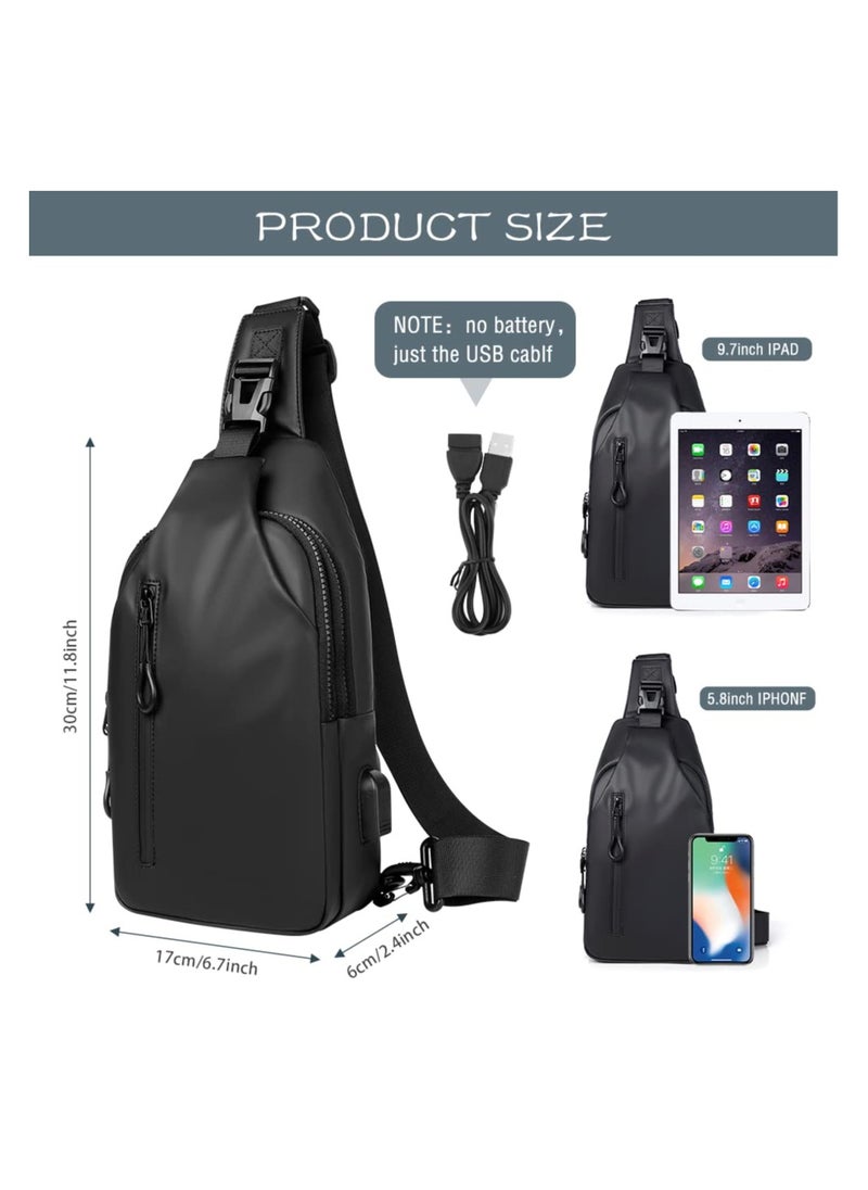 KHAJUL - Small Sling Bag, Lightweight Crossbody Backpack with USB Charger Port, Waterproof Sling Rucksack Bag for Men Women Multipurpose (Black) - Image 1