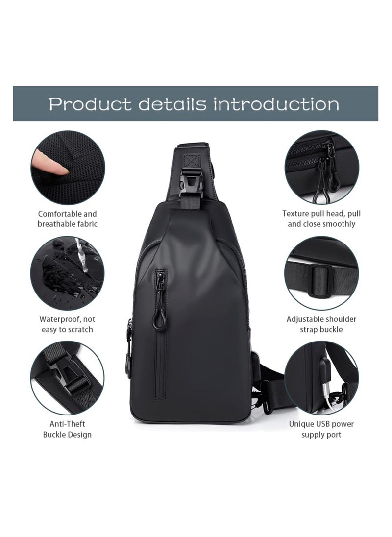 KHAJUL - Small Sling Bag, Lightweight Crossbody Backpack with USB Charger Port, Waterproof Sling Rucksack Bag for Men Women Multipurpose (Black) - Image 1