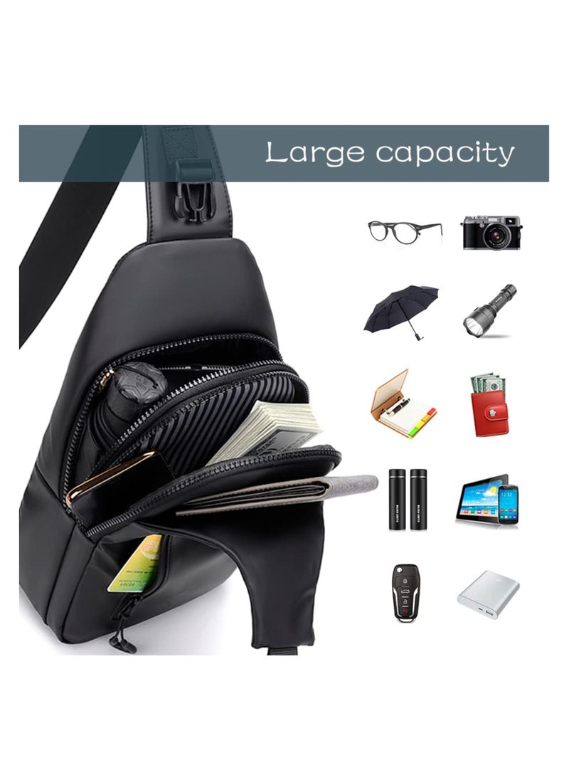 KHAJUL - Small Sling Bag, Lightweight Crossbody Backpack with USB Charger Port, Waterproof Sling Rucksack Bag for Men Women Multipurpose (Black) - Image 1