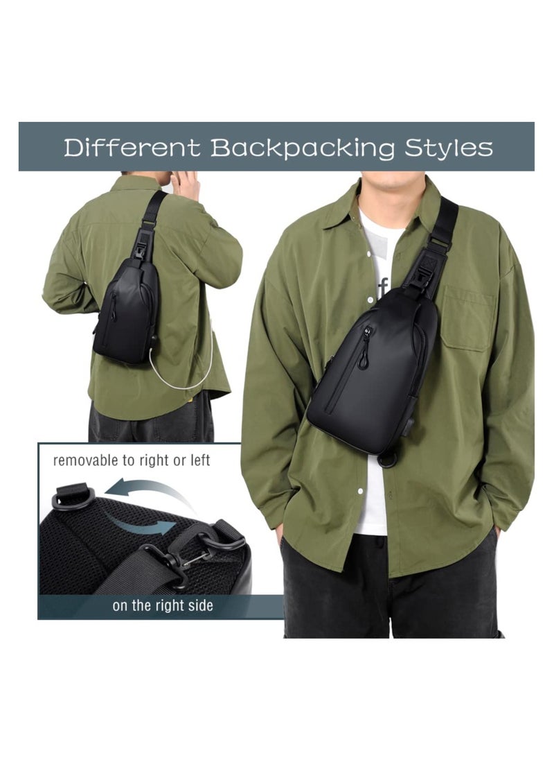 KHAJUL - Small Sling Bag, Lightweight Crossbody Backpack with USB Charger Port, Waterproof Sling Rucksack Bag for Men Women Multipurpose (Black) - Image 1