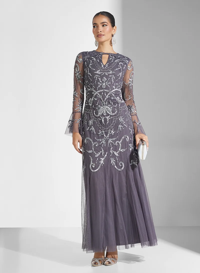 Amelia Rose Flared Sleeve Maxi Dress