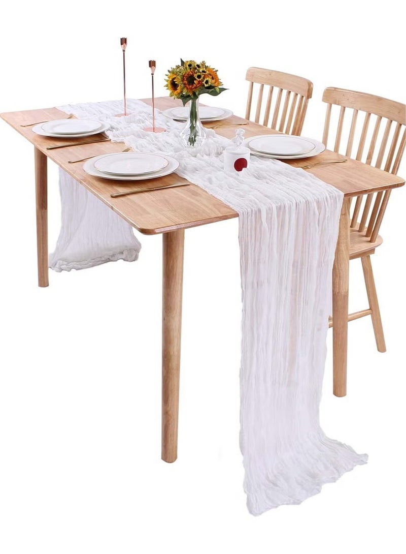 NOOM 4M Cheesecloth Table Runner, White Wedding Table Runner, Boho Gauze Table Runner, Rustic Sheer Table Decor 90x400CM White - Image 1