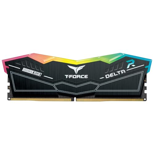 TeamGroup T-Force Delta RGB 16GB 6000MHz (6000MT/s) CL38 Black DDR5 Desktop Gaming Memory, Metal Heatsink, ARGB Sync, ECC, XMP 3.0/EXPO, Compatible With Intel/AMD CPU, High Performance Low Latency RAM - Image 1