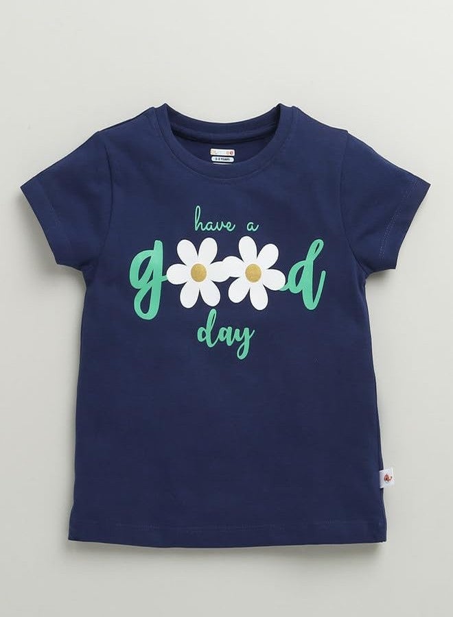 BUMZEE Girls Cotton Half Sleeves T-Shirt & Pyjama Set Mint Green & Navy - 12-18 Months (Peb10479D-nbl) - Image 2