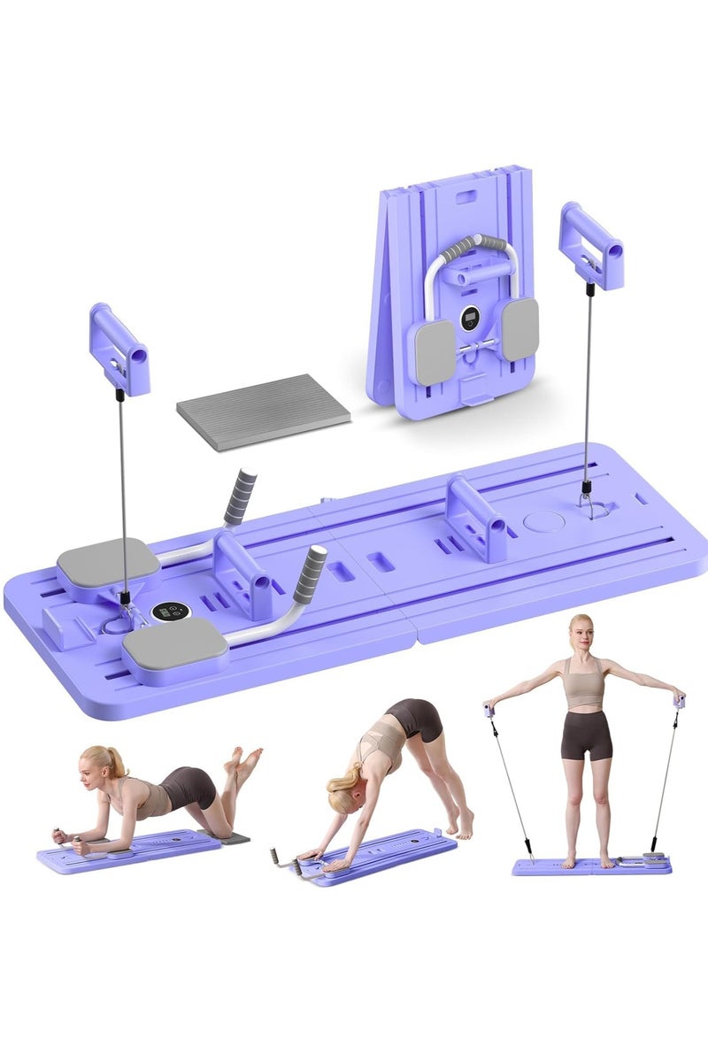 Y&D Portable Pilates Reformer Machine for Home Gym - Auto-Rebound Pilates Board with Abdominal Core Trainer & Full Body Workout Professional Pilates Equipment for Men and Women Purple - Image 1