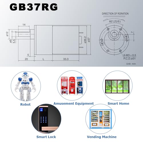 Greartisan DC 12V 300RPM Gear Motor High Torque Electric Micro Speed Reduction Geared Motor Eccentric Output Shaft 37mm Diameter Gearbox - Image 2