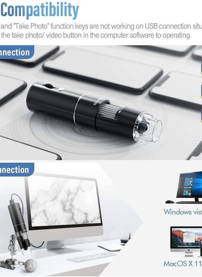 Skybasic Wireless Digital Microscope, Skybasic 50X-1000X Magnification WiFi Portable Handheld Microscopes with Adjustable Stand HD USB Microscope Camera Compatible with iPhone Android iPad Windows Mac Computer  - Image 2