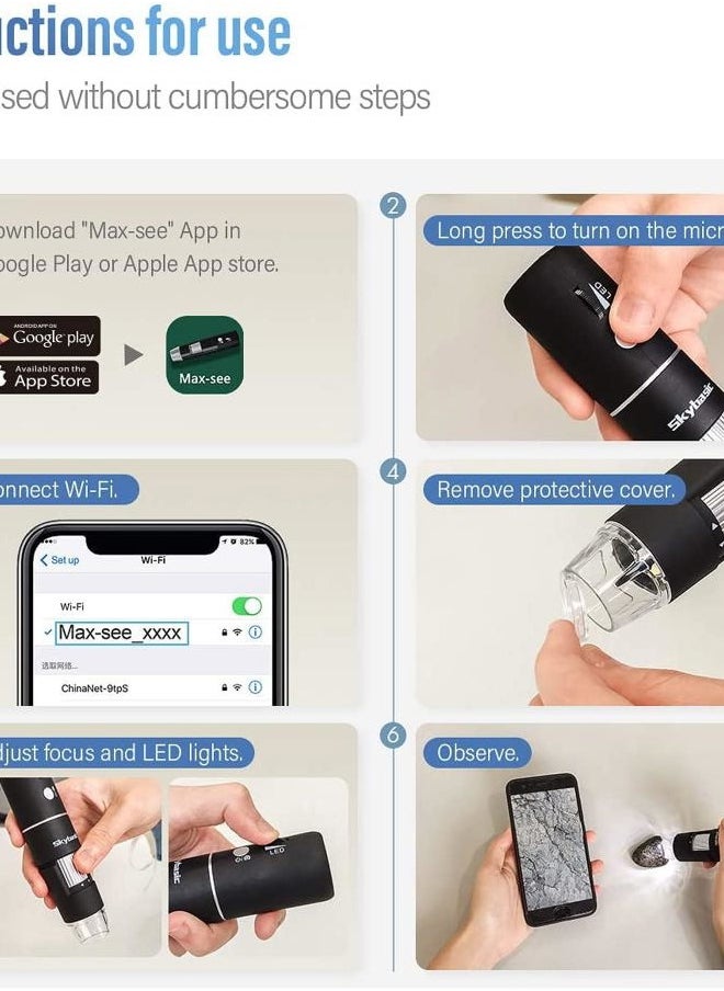 Skybasic Wireless Digital Microscope, Skybasic 50X-1000X Magnification WiFi Portable Handheld Microscopes with Adjustable Stand HD USB Microscope Camera Compatible with iPhone Android iPad Windows Mac Computer  - Image 4
