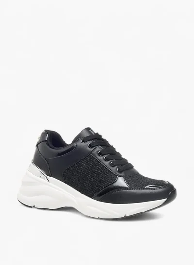 Flora Bella By Shoexpress Womens Glitter Embellished Sneakers With Lace-Up Closure