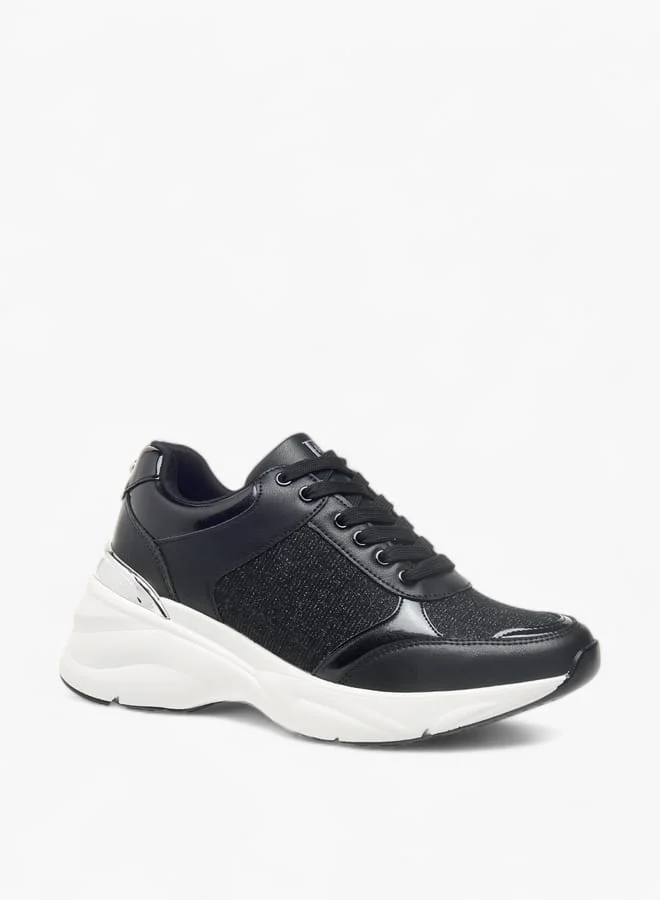 Flora Bella By Shoexpress Womens Glitter Embellished Sneakers With Lace-Up Closure