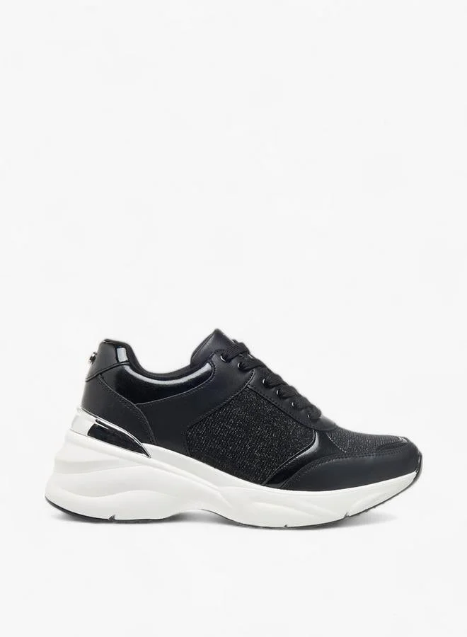 Womens Glitter Embellished Sneakers With Lace-Up Closure