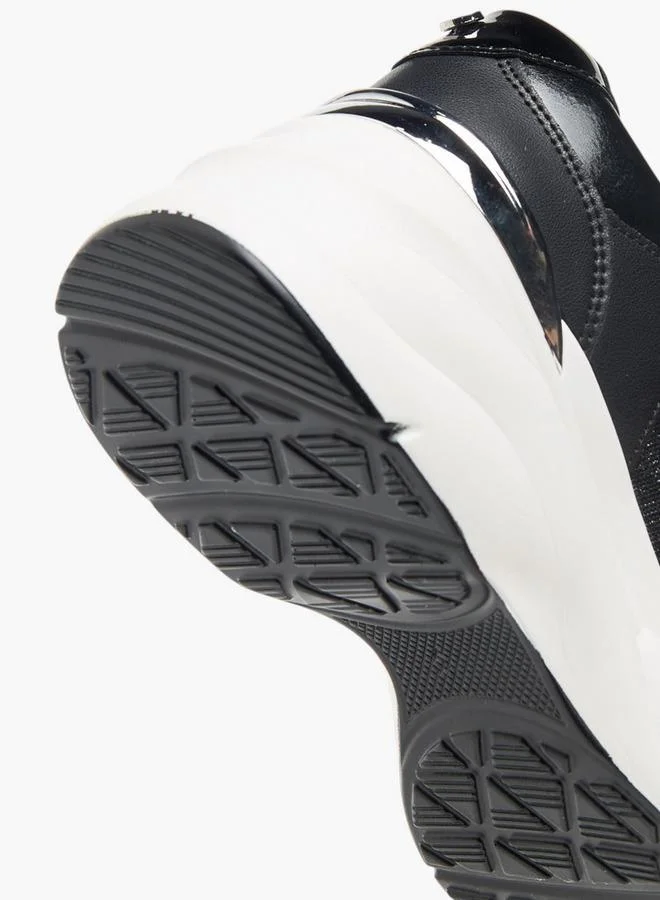 Flora Bella By Shoexpress BLACK Womens Glitter Embellished Sneakers With Lace-Up Closure for Women | Best Price UAE
