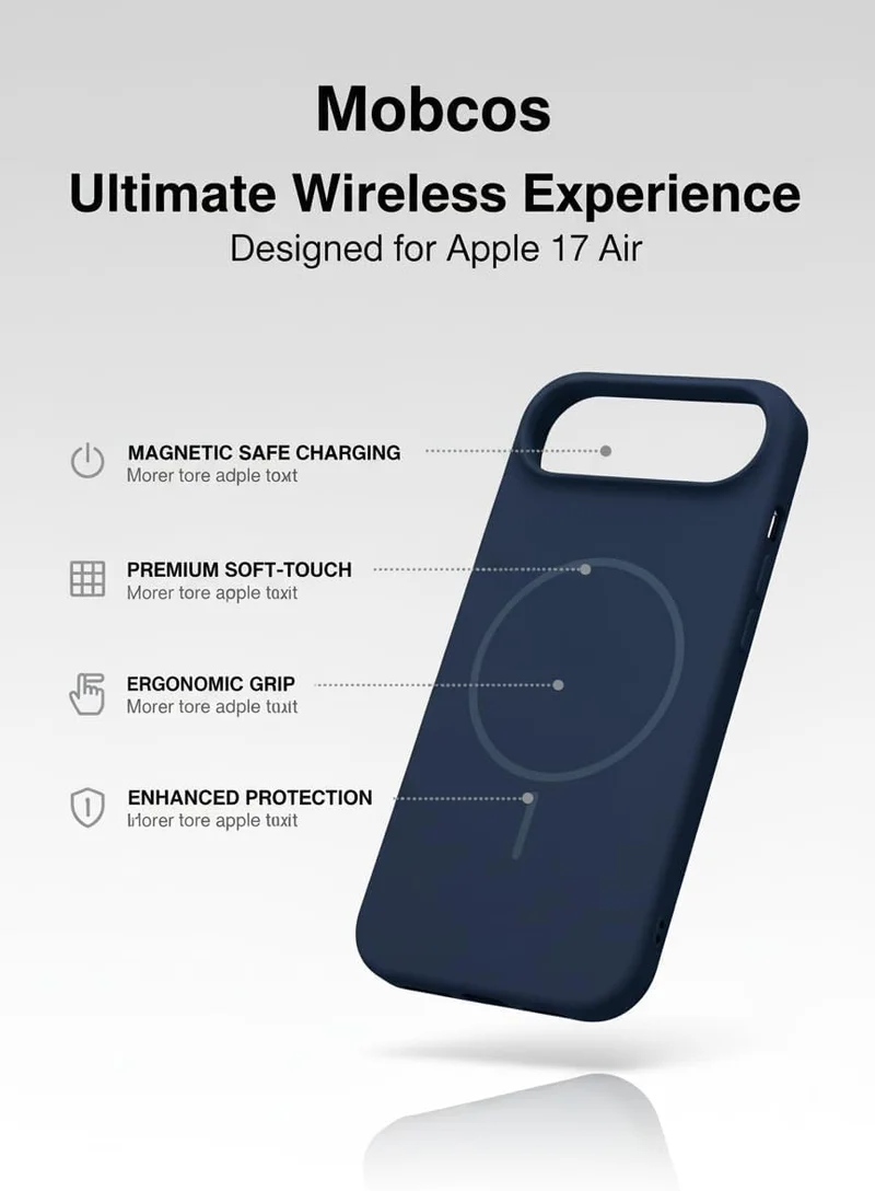 Mobcos Mobcos iPhone 17 Air Navy Blue Luxury Magnetic Compatible for iPhone Series – Shockproof, Slim Fit, Soft-Touch Protective Cover with Magnetic Wireless Charging Support