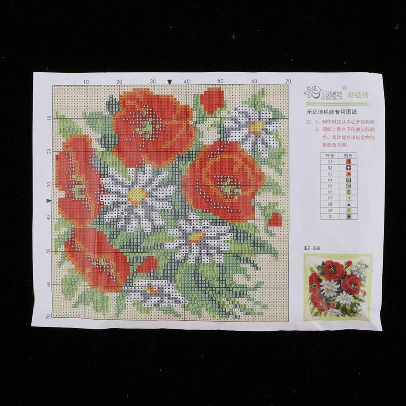 klarako Handmade Latch Hook Kits Cushion Cover Rug Making Kits DIY for Kids/Adults with Printed Canvas Pattern 17" X 17" Flower  Flower 1 - Image 4