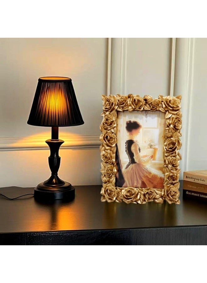Bukela Vintage Gold Picture Frame Rose Flower Leaf Glass Front Resin Photo Frame for Tabletop Wall Hanging Display (Golden) - Image 4