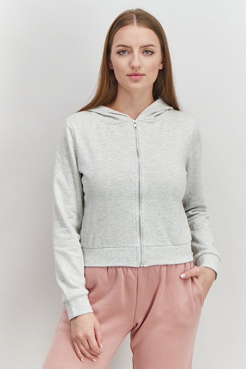 XOXO Women Sport Fit Long Sleeve Full Zip Hooded Jacket, Grey - Image 1