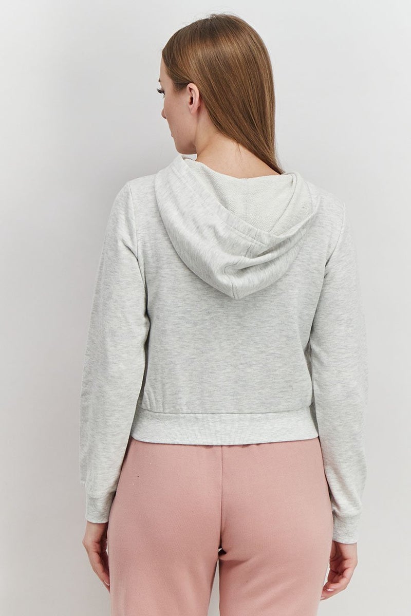 XOXO Women Sport Fit Long Sleeve Full Zip Hooded Jacket, Grey - Image 3