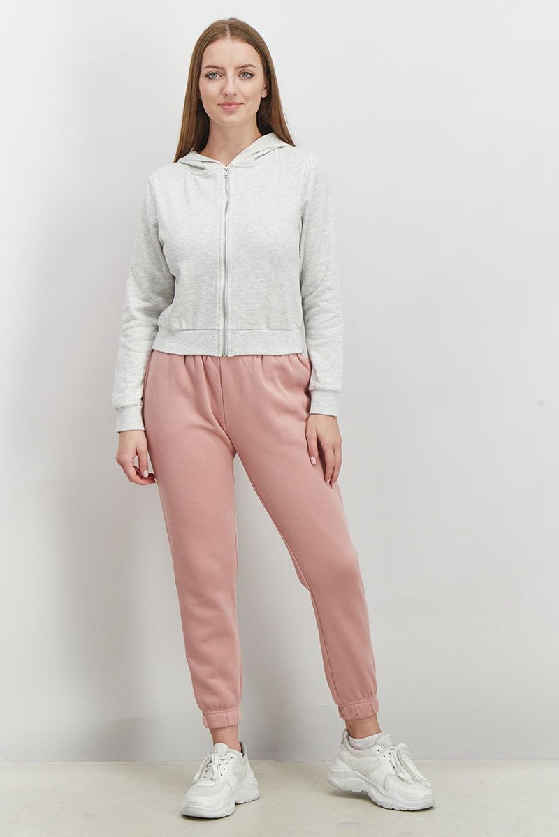 XOXO Women Sport Fit Long Sleeve Full Zip Hooded Jacket, Grey - Image 4