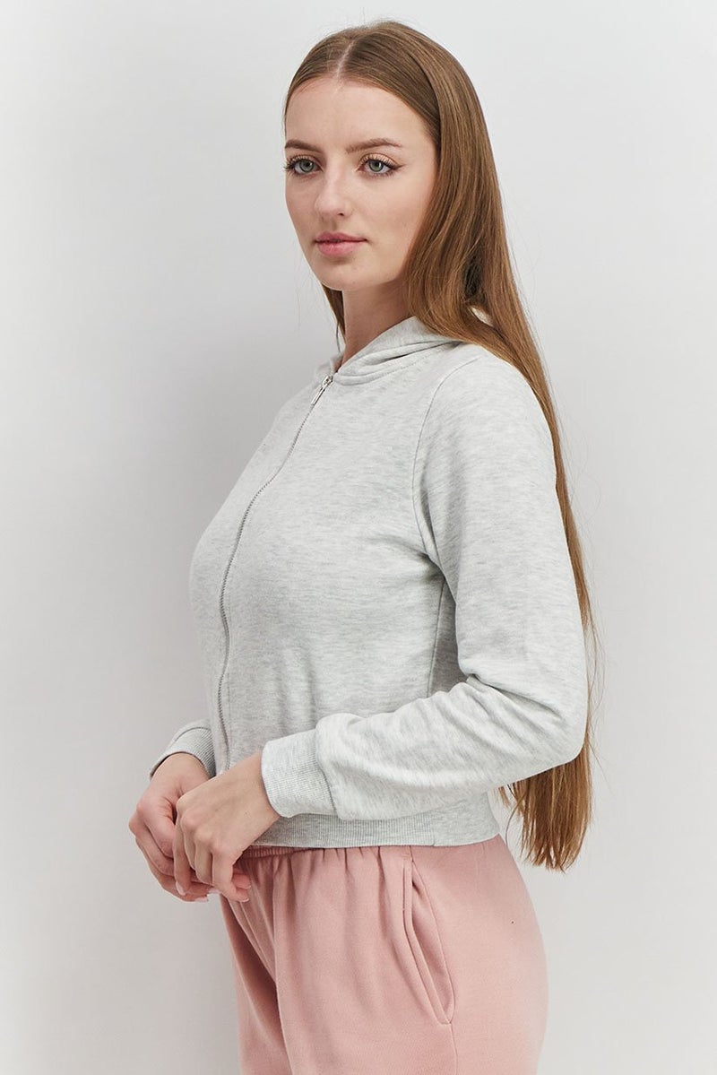 XOXO Women Sport Fit Long Sleeve Full Zip Hooded Jacket, Grey - Image 2