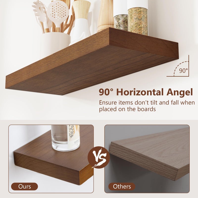 fuqing Rustic Floating Shelves, Wooden Floating Shelves for Wall Set of 3, Wall Mounted Dark Wood Shelves for Living Room Bedroom Bathroom Kitchen - Dark Walnut - Image 5