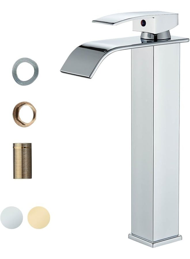 واي دي صنبور حوض حمام YD Waterfall، بمقبض واحد، يُثبّت على سطح الحوض، مناسب للأحواض الطويلة، مزود بخاصية التحكم في الماء الساخن والبارد، صنبور عصري مقاوم للرذاذ، مصنوع من النحاس المتين - Image 1