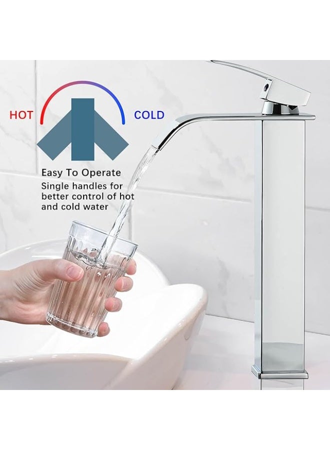 واي دي صنبور حوض حمام YD Waterfall، بمقبض واحد، يُثبّت على سطح الحوض، مناسب للأحواض الطويلة، مزود بخاصية التحكم في الماء الساخن والبارد، صنبور عصري مقاوم للرذاذ، مصنوع من النحاس المتين - Image 2