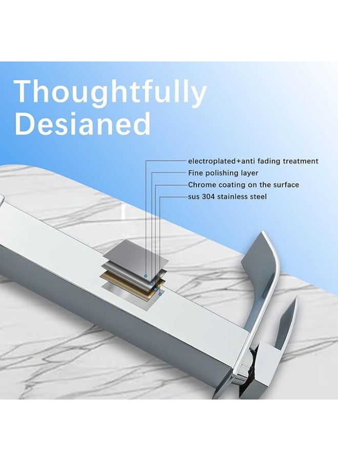 واي دي صنبور حوض حمام YD Waterfall، بمقبض واحد، يُثبّت على سطح الحوض، مناسب للأحواض الطويلة، مزود بخاصية التحكم في الماء الساخن والبارد، صنبور عصري مقاوم للرذاذ، مصنوع من النحاس المتين - Image 3