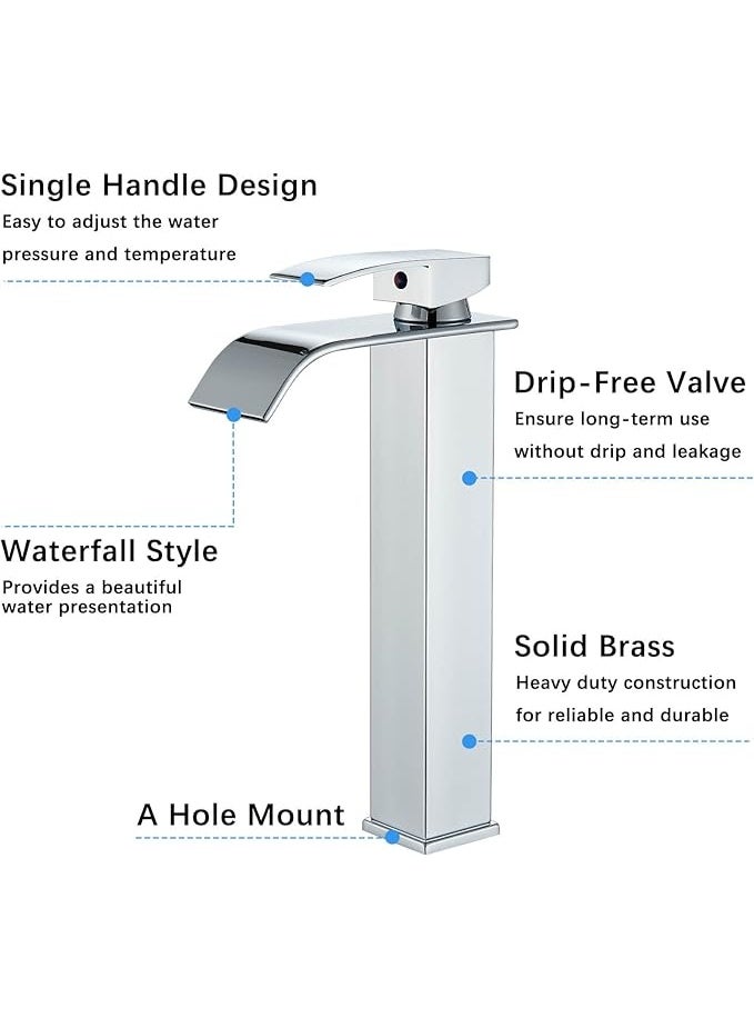 واي دي صنبور حوض حمام YD Waterfall، بمقبض واحد، يُثبّت على سطح الحوض، مناسب للأحواض الطويلة، مزود بخاصية التحكم في الماء الساخن والبارد، صنبور عصري مقاوم للرذاذ، مصنوع من النحاس المتين - Image 4