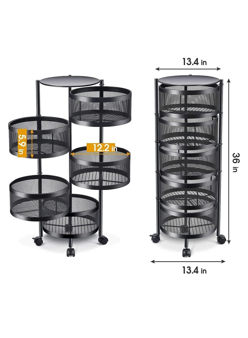 DubaiGallery Multi-Layer Kitchen Storage Shelf Round Steel Rotating with 4 Movable Wheels for Fruit and Vegetable Floor-Standing - Image 3