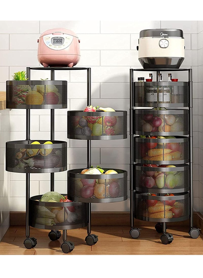 DubaiGallery Multi-Layer Kitchen Storage Shelf Round Steel Rotating with 4 Movable Wheels for Fruit and Vegetable Floor-Standing - Image 2