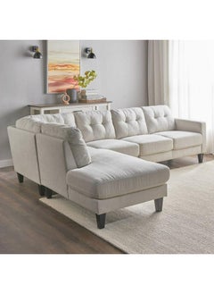 Al Home 5 Seater Swedish Wood And Linen L-Shape Sofa -260x85x85 cm White  - Image 1